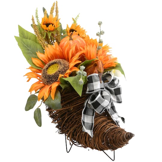 20" Harvest Sunflower Cornucopia Centerpiece